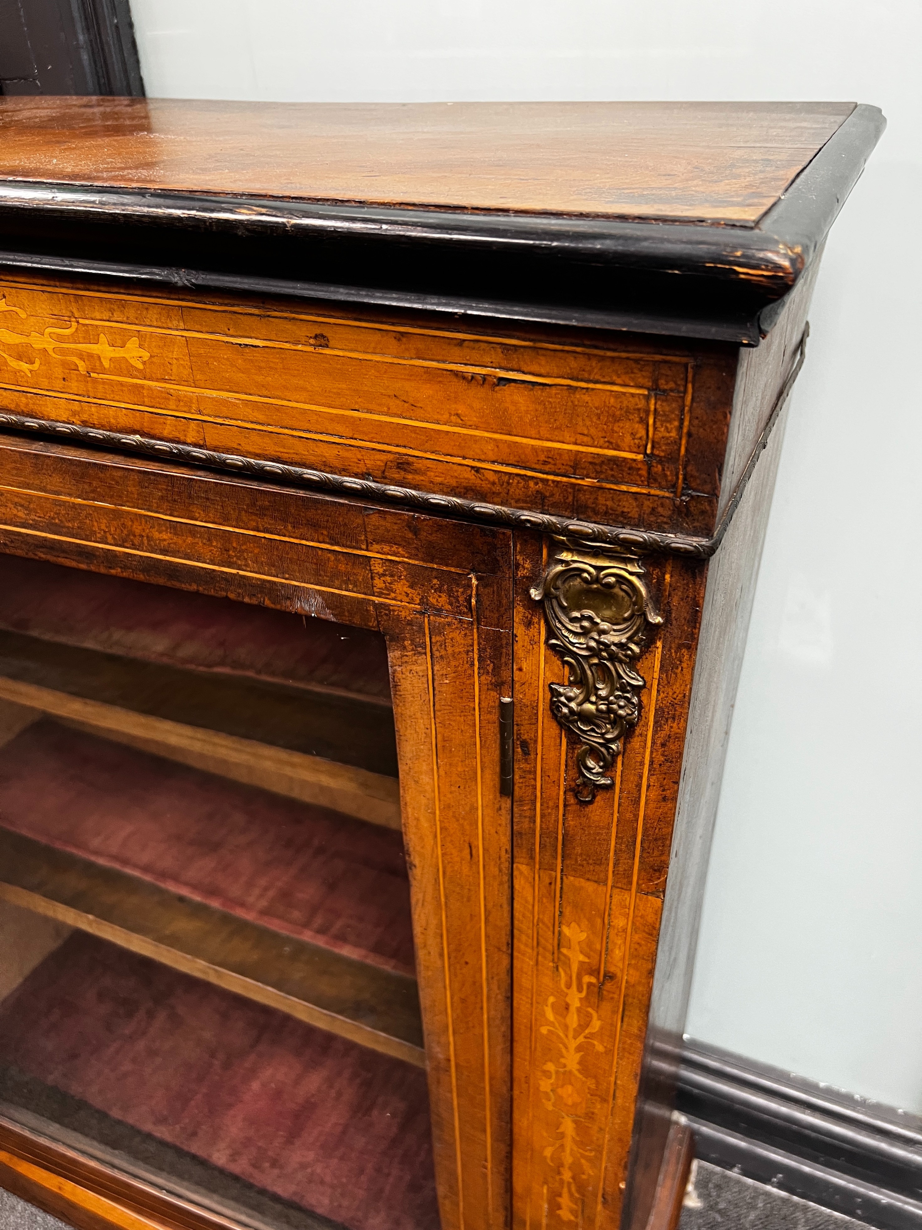 A Victorian gilt metal mounted walnut pier cabinet, width 75cm, depth 29cm, height 97cm